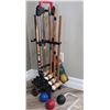 Image 1 : (6) Player Croquet Set.  Includes Mallets, Balls, Wickets, & Trolley