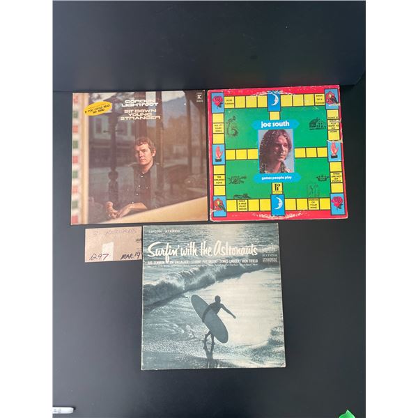 3 Records -Gordon Lightfoot; Joe South; Surfin' w/the Astronauts