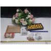 Image 1 : Imperial Porcelain Flower Basket, Vintage Bean Pot Salt & Pepper Set, Spun Glass Figurine, etc.