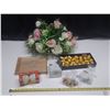 Image 3 : Imperial Porcelain Flower Basket, Vintage Bean Pot Salt & Pepper Set, Spun Glass Figurine, etc.