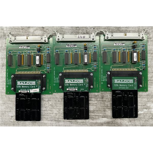 (3) Baldor #OPT028-501 Memory Card 128k w/Optimised Control #D691 ISSUE 1 Boards
