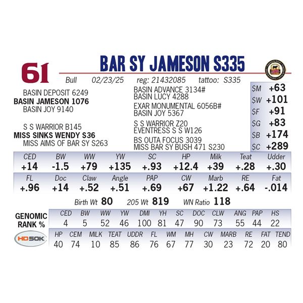 Bar SY Jameson S335