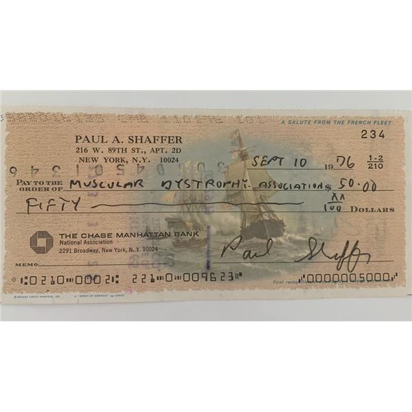 Band Leader Paul Shaffer signed personal check