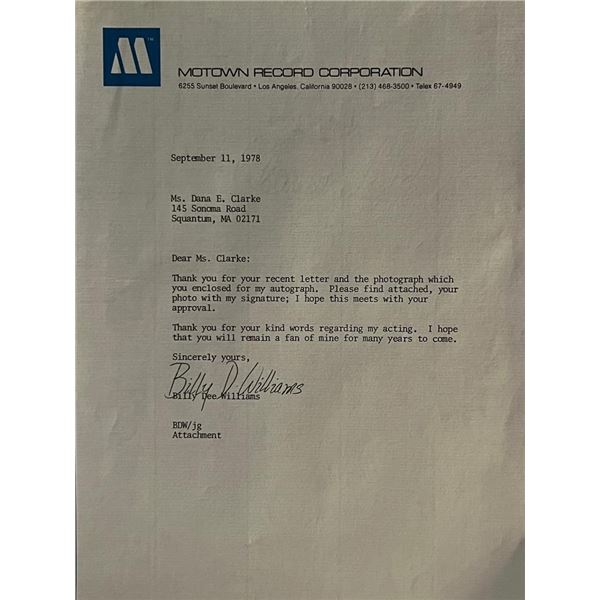 Star Wars Billy Dee Williams Signed Letter
