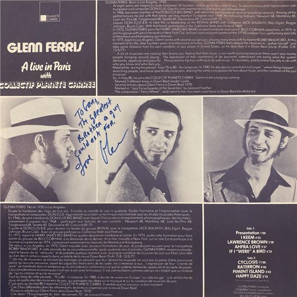 Glenn Ferris Alive in Paris signed album insert