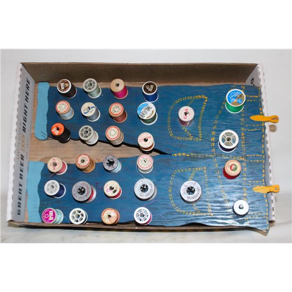 SEWING THREAD WOOD RACK WITH 30 SPOOLS, BLUE
