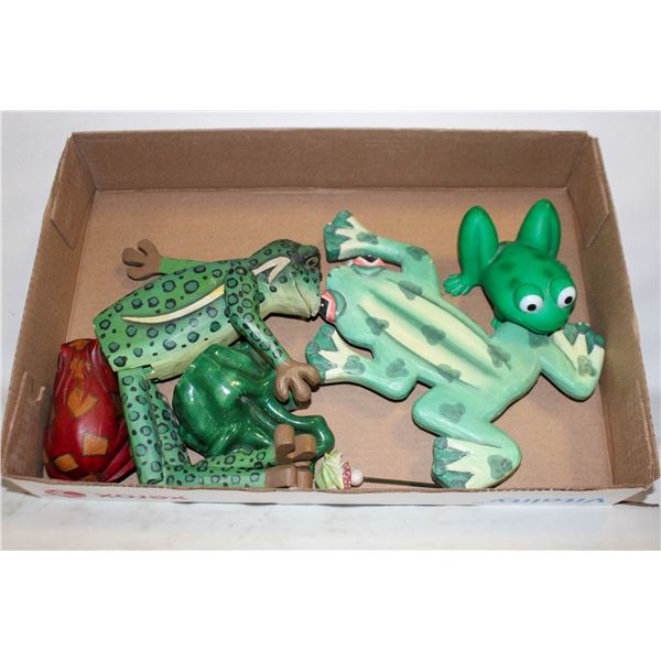 6 CERAMIC & WOOD FROGS HOME DECOR