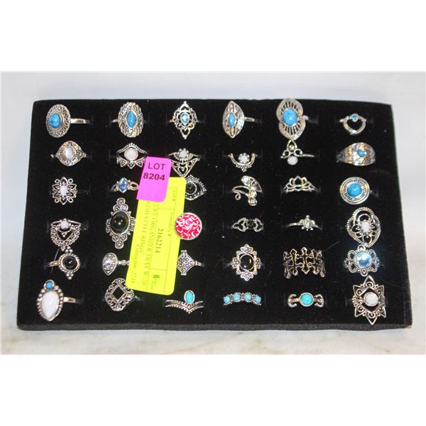 JEWELRY ORGANIZER TRAY W/ 36 TURKISH STYLE RINGS