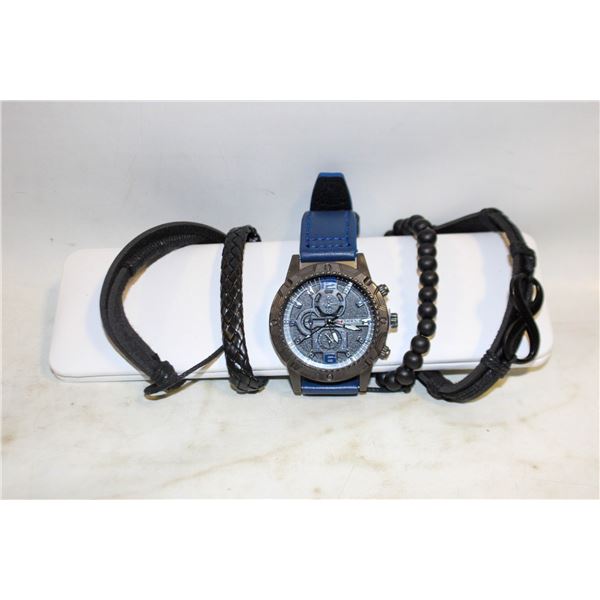 NEW 5PCS MENS WATCH, AND BRACELETS