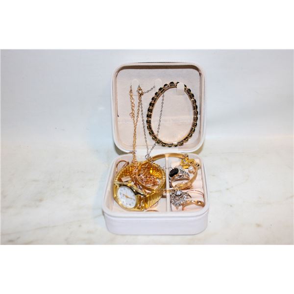 TRAVELING JEWELRY BOX FULL OF JEWELRY