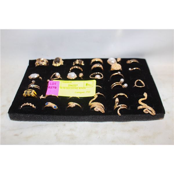 TRAY W/32 GOLDTONE RINGS