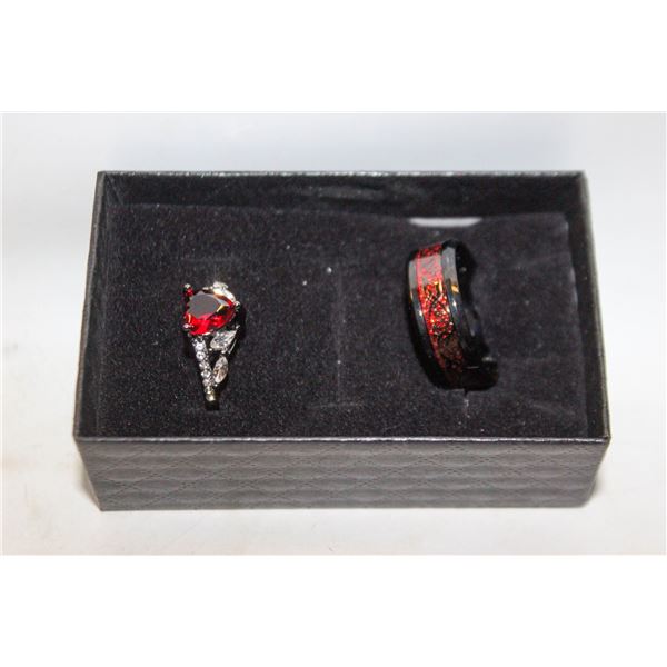NEW 2PCS RED COUPLE RINGS FOR MEN SZ11