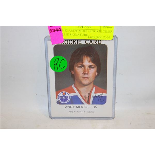 1981-82 ANDY MOOG ROOKIE OILERS GOALIE SIGNATURE