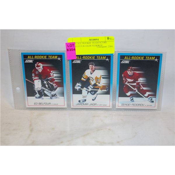3X ALL ROOKIE TEAM SCORE BELFOUR JAGR FEDEROV