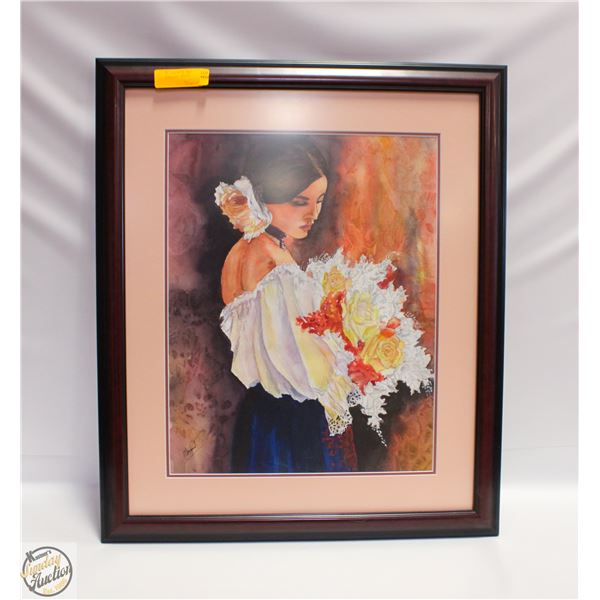 WOMAN WITH FLOWERS ART 22.5" X 27"