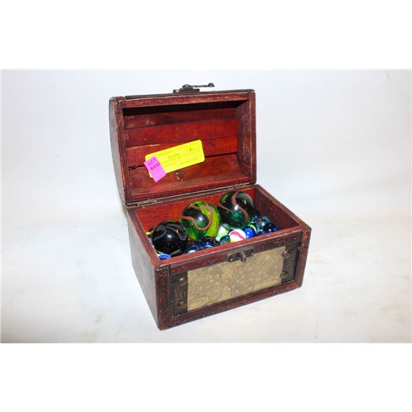 WOOD CHEST FULL OF MARBLES-ESTATE