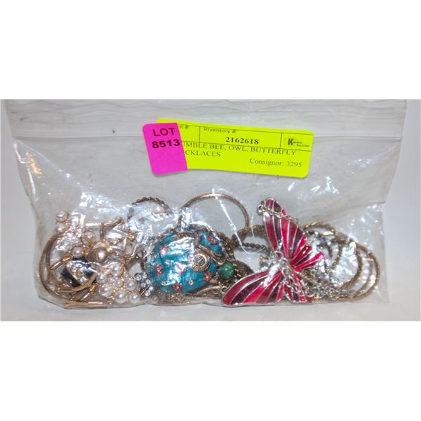 BUMBLE BEE, OWL, BUTTERFLY NECKLACES