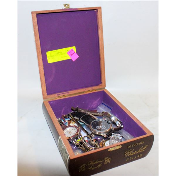 CIGAR BOX FULL OF ESTATE MENS WATCHES,