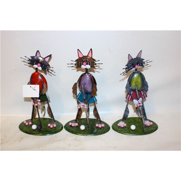 3 X LADIES GOLF TIN CAT ORNAMENTS