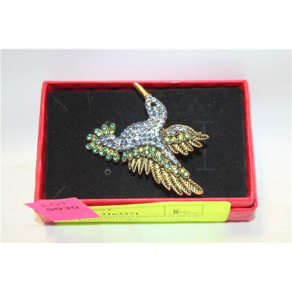 NEW HUMMINGBIRD BROOCH BLUE, GREEN RHINESTONES