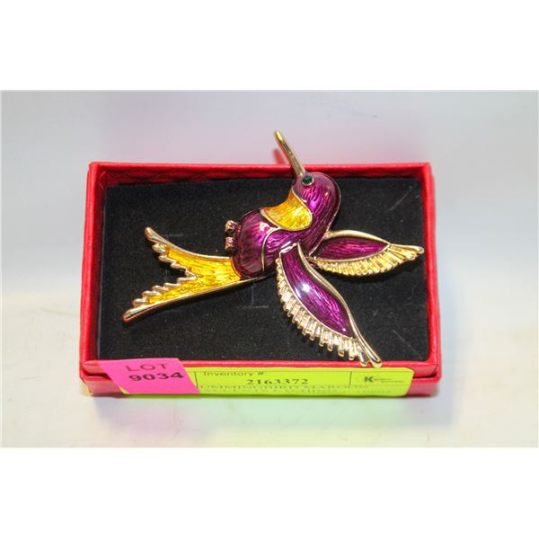 NEW HUMMINGBIRD MAROON ,GOLD-ACCENTS ETCHING