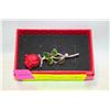 Image 1 : NEW ENAMEL RED SATIN ROSE BROOCH METAL