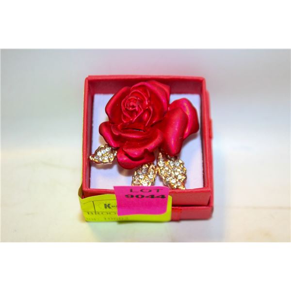 NEW ELEGANT RED ROSE BROOCH SATIN RED