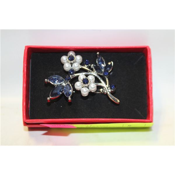 NEW LEAF & FLOWER BROOCH RHINESTONES