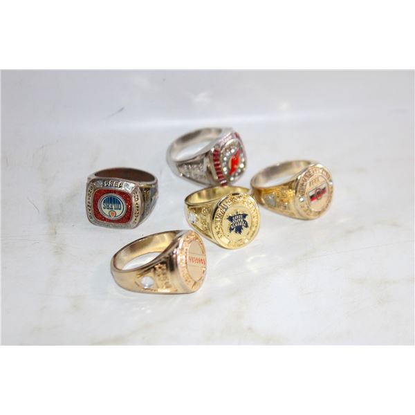 5 HOCKEY RINGS OILERS, TORONTO, NHL, NJR, NJD