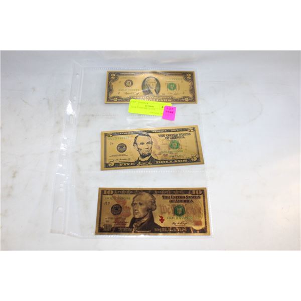 3 GOLD FOIL BILLS USA