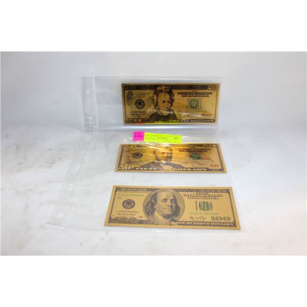 3 GOLD FOIL BILLS USA