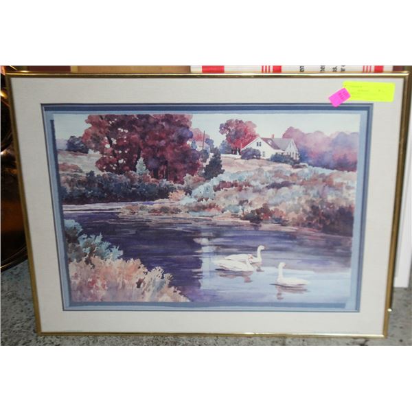 3)   FRAMED, MATTED, UNDER GLASS IN PASTEL