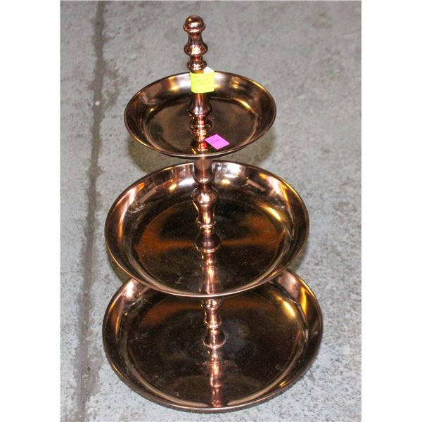 3 TIER COPER FINISH FRUIT STAND TALL