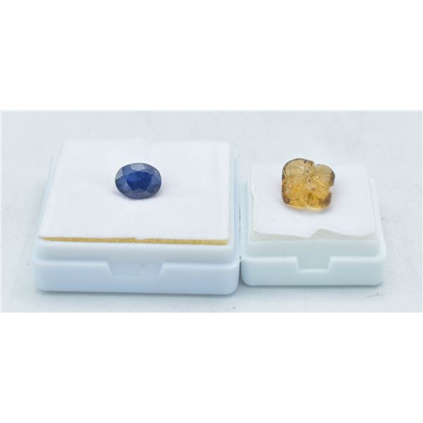 #252-NATURAL SAPPHIRE 4.15CT & YELLOW QUARTZ 5.45