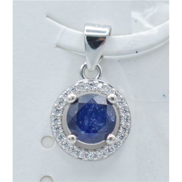 #197-NATURAL BLUE SAPPHIRE  & CZ PENDANT