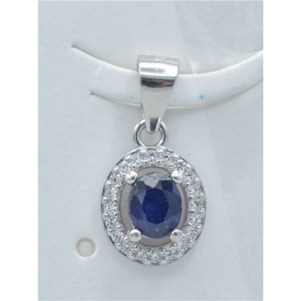 #199-NATURAL BLUE SAPPHIRE  & CZ PENDANT