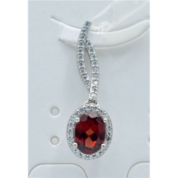#187-NATURAL RED GARNET & CZ PENDANT