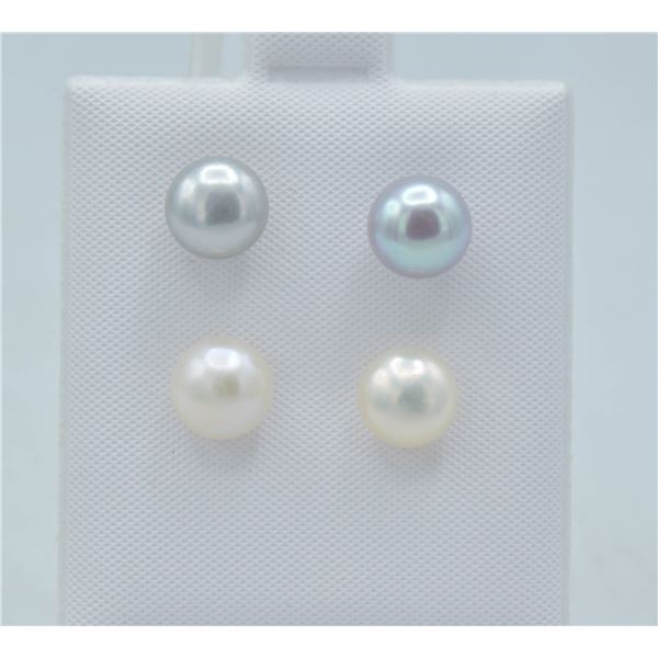 #164-NATURAL AKOYA PEARL STUD EARRING 2PAIR