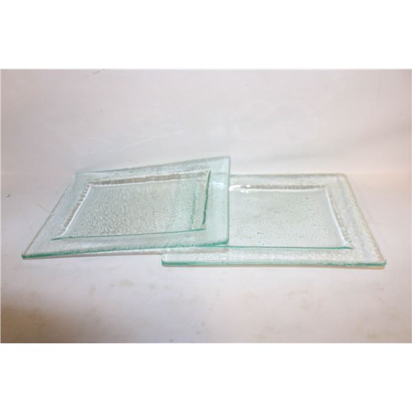 BUBBLE ART GLASS TRAYS- LOT OF 2- 8" X 6"