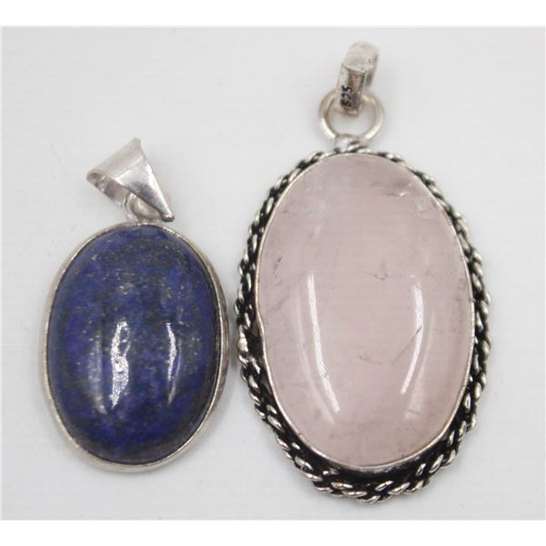 #231-NATURAL LAPIZ & ROSE QUARTZ PENDANT