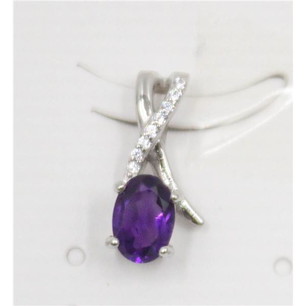 #194-NATURAL PURPLE AMETHYST  & CZ PEDANT