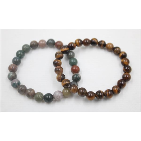 #108-NATURAL INDIAN AGATE &  TIGER EYE 8MM/7.5 "