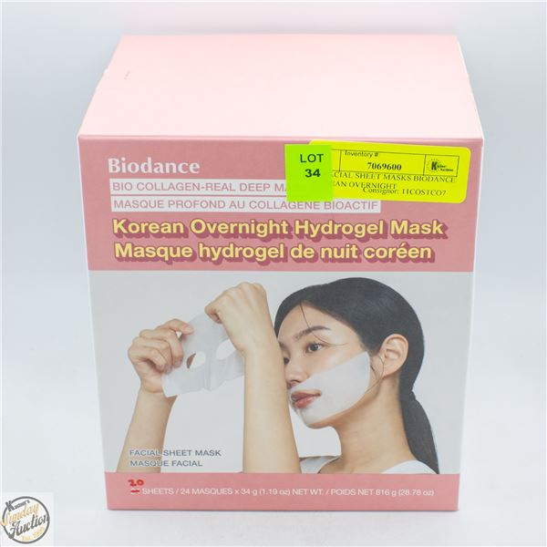 20 FACIAL SHEET MASKS BIODANCE KOREAN OVERNIGHT