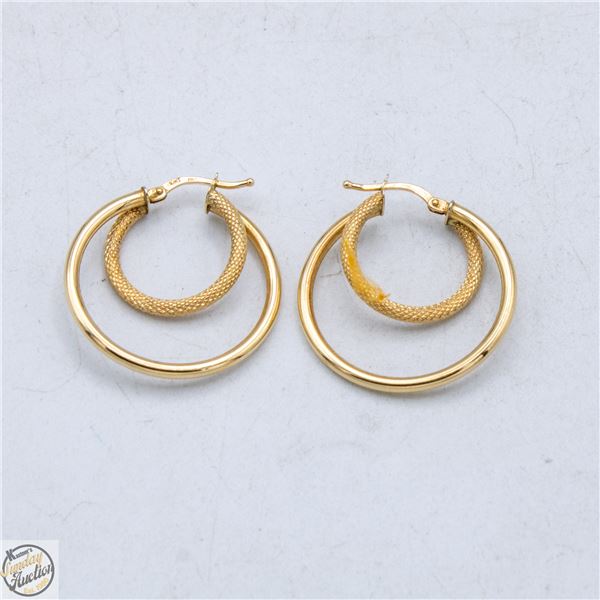 10K GOLD ITALY DOUBLE HOOP EARRINGS 1.9G TOTAL