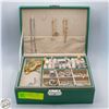 Image 1 : ESTATE JEWELRY BOX WITH A KEY - FULL OF JEWELRY