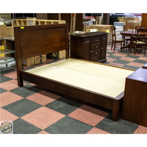 SOLID WOOD QUEEN SIZE BED FRAME - HEADBOARD,