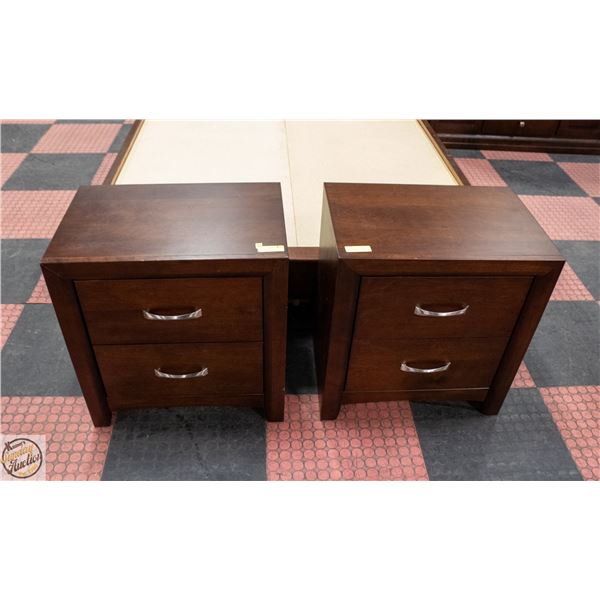 SET OF 2 SOLID DARK WOOD 2-DRAWER SIDE