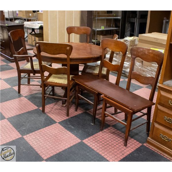 VINTAGE DINNING ROOM TABLE SET 6 CHAIRS W/ LEAF