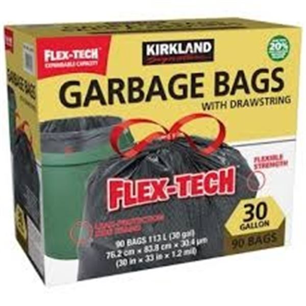 NEW 90 BAGS 30 GALLON KIRKLAND GARBAGE BAGS