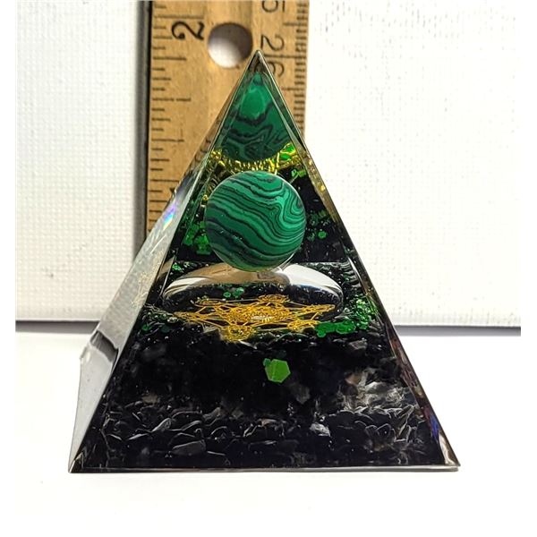 21)  NATURAL MALACHITE HEALING PYRAMID.
